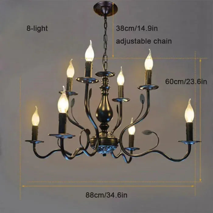 Afralia™ French Candle Chandelier Black Iron Industrial Vintage Farmhouse Lighting