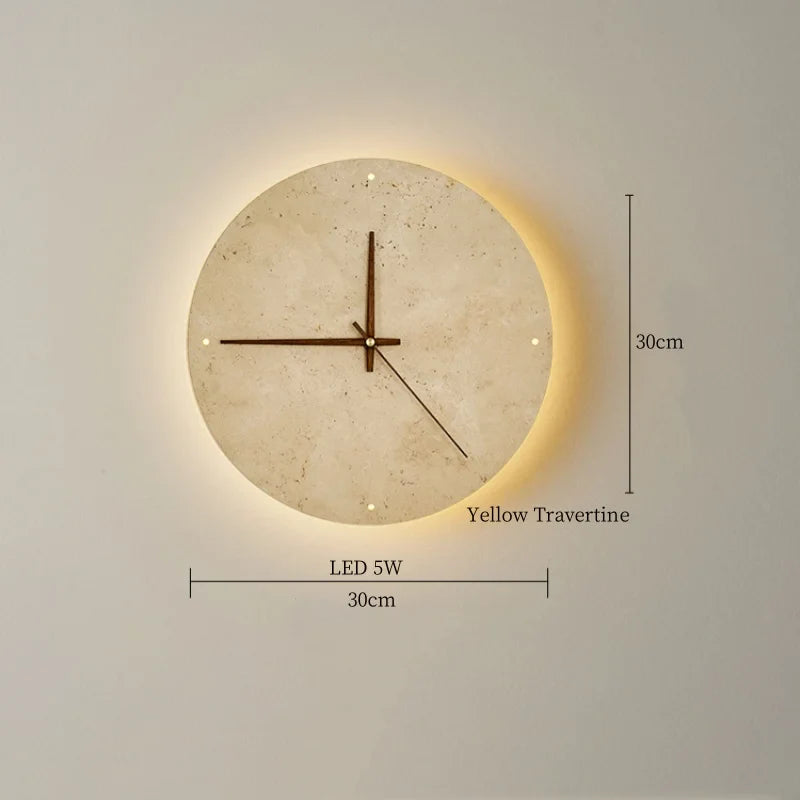 Afralia™ Vintage Wabi Sabi Yellow Travertine LED Wall Clock for Home and Bedroom