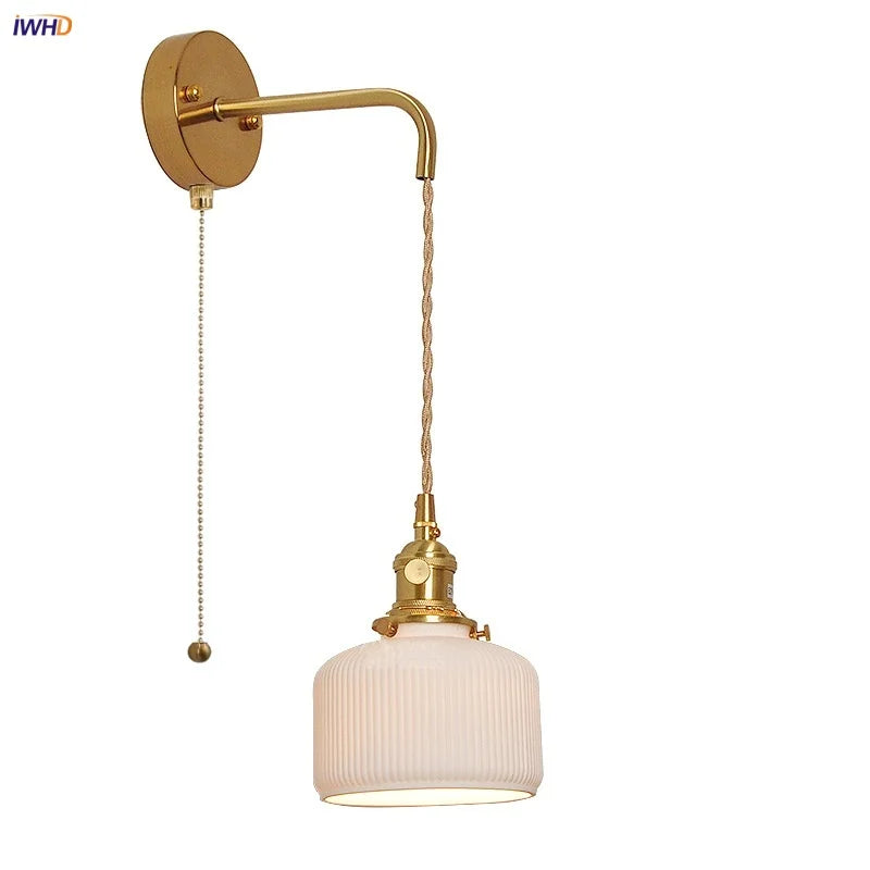 Afralia™ Copper Ceramic LED Wall Light Fixture Pull Chain Switch Modern Wall Lamp
