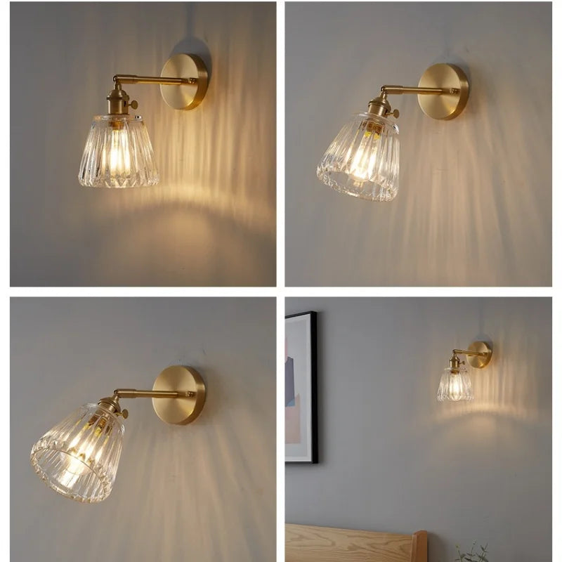 Afralia™ Glass Copper Wall Lights Up Down Rotate Study Cafe, Nordic Modern Bedside Lamp