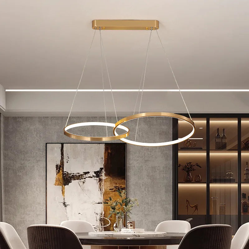 Afralia™ Minimalist Gold Circle LED Chandelier for Modern Dining Room Lighting