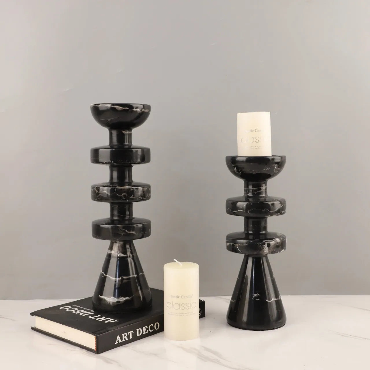 Afralia™ Black Marble Candle Holder, Modern Yellow Stone Candle Holder