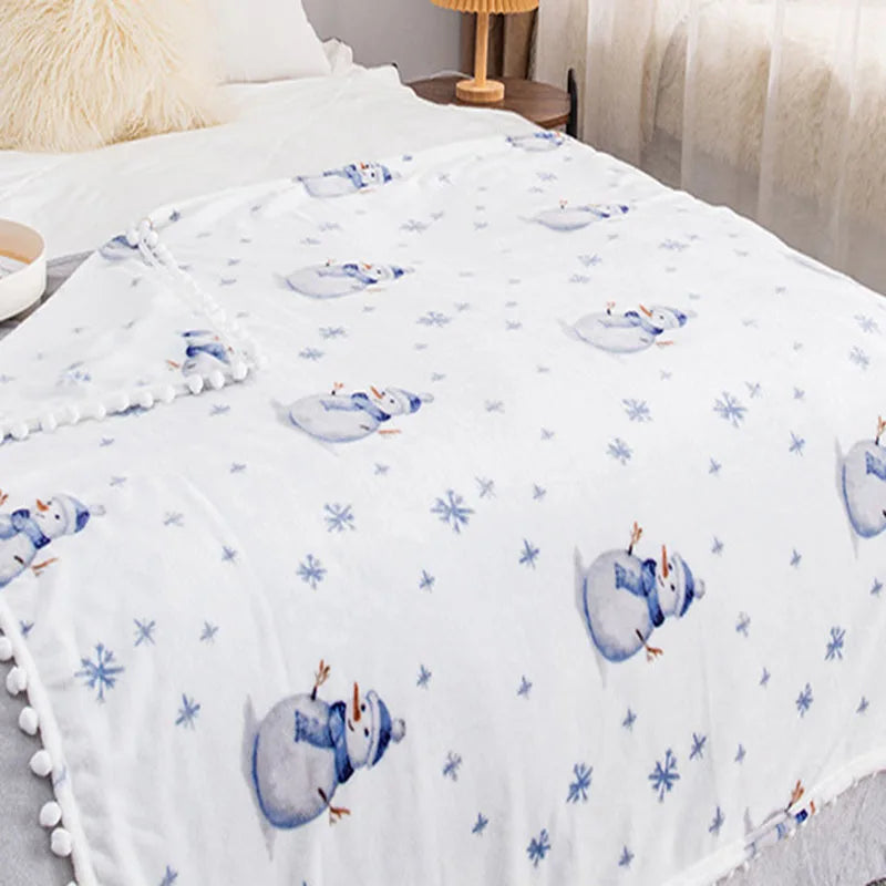 Afralia™ Christmas Flannel Blanket with Plush Ball - Multi-Functional Winter Shawl & Cushion