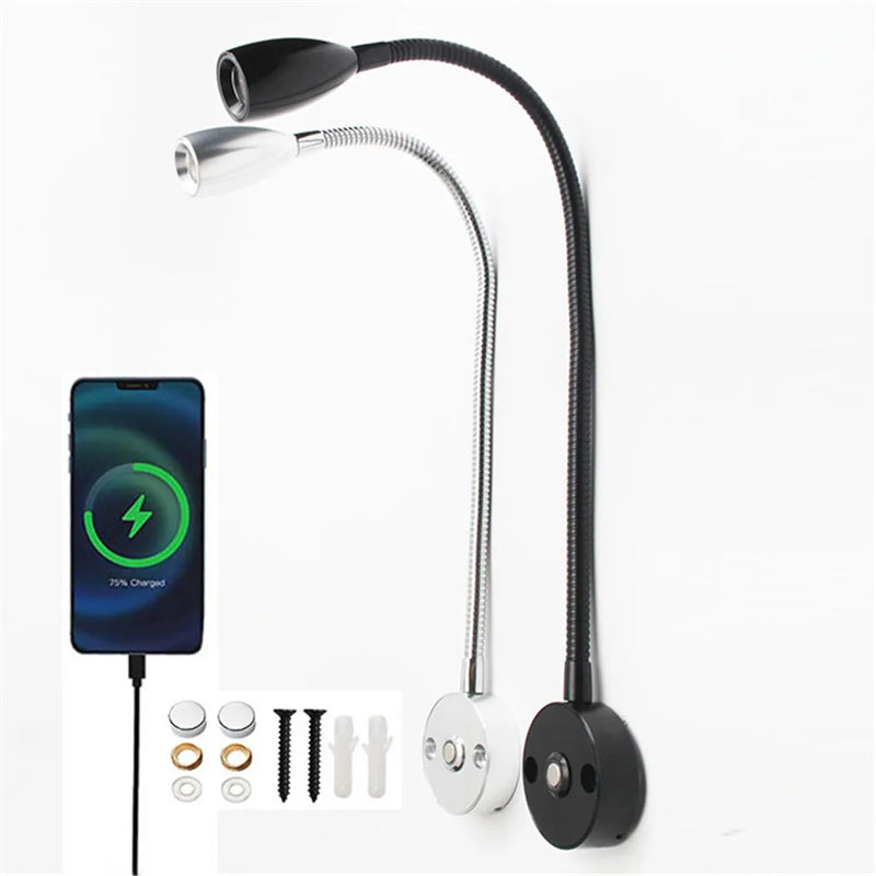 Afralia™ LED Reading Light with USB Port, Touch Dimmable Gooseneck Lamp