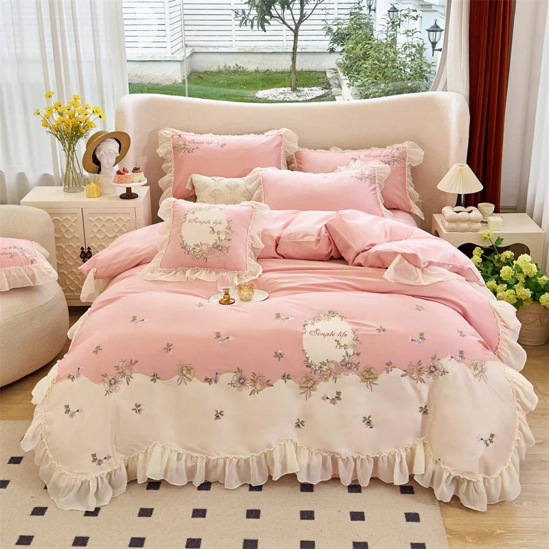 Afralia™ Flowers Lace Ruffles Princess Wedding Bedding Set 1000TC Egyptian Cotton Collection