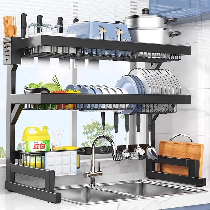 Afralia™ 2-Layer Over Sink Dish Drying Rack & Utensil Holder Organizer