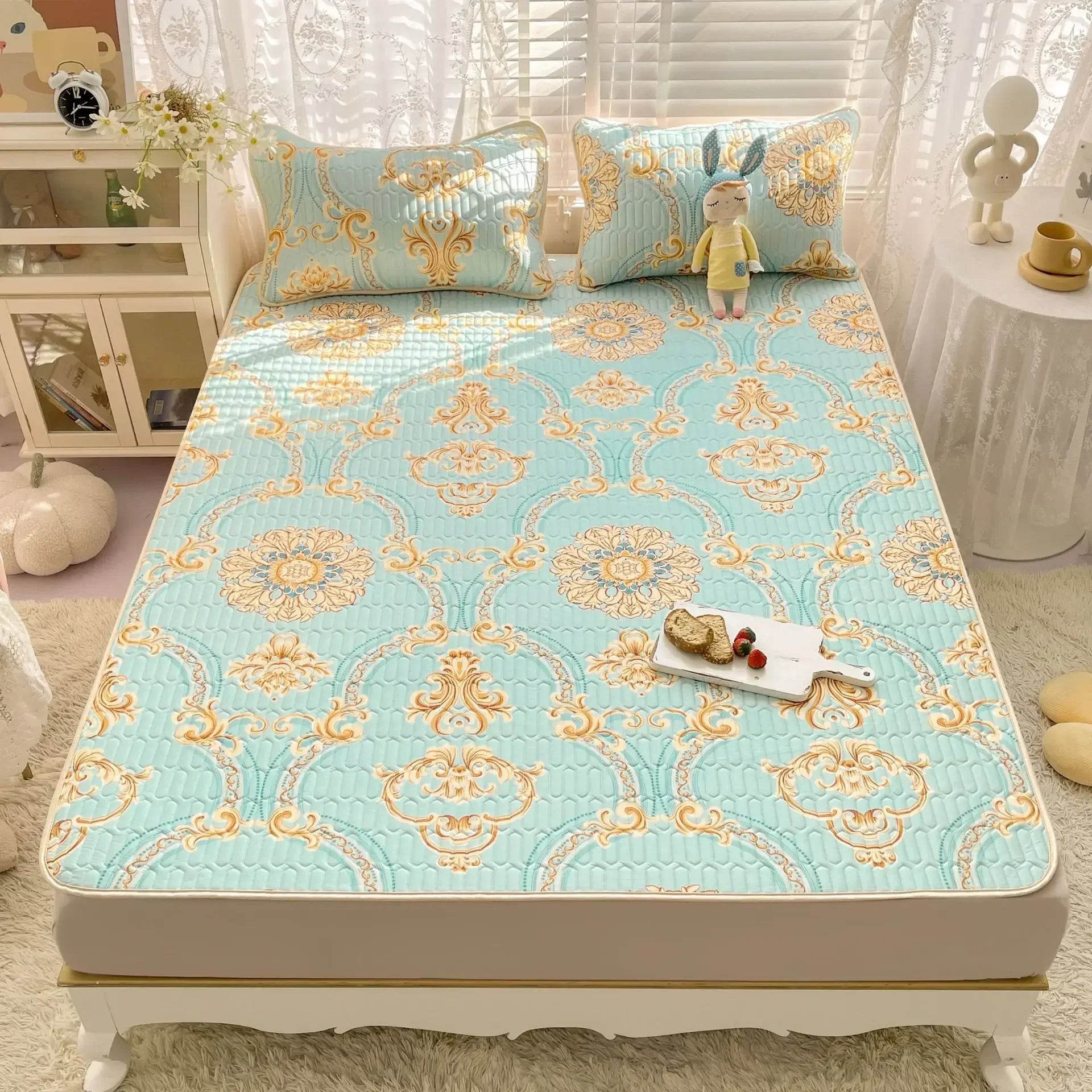 Afralia™ Cartoon Print Silky Mattress Set: 4-Layer Quilted Breathable Cushion
