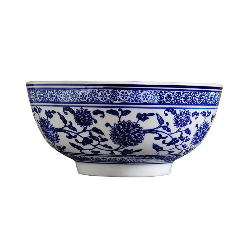 Afralia™ Blue and White Ceramic Noodle Bowl - Japanese Style Tableware