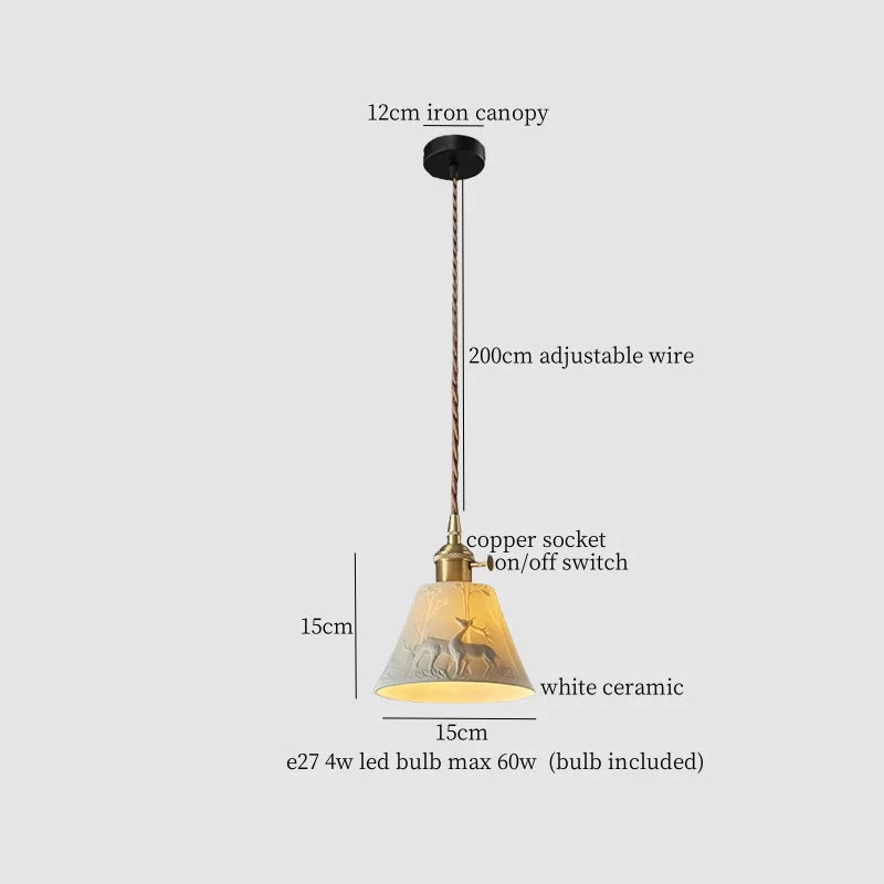 Afralia™ White Ceramic Brass LED Pendant Light - Vintage Japanese Hanglamp