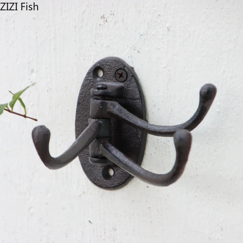 Afralia™ Metal Three-layer Floral Hook Hanging Shelf Basket Coat Rack