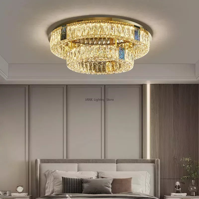 Afralia™ Luxury Crystal Pendant Light Gold Chandelier for Living Room & Bedroom