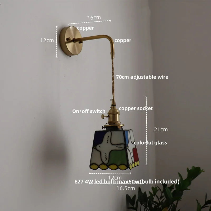 Afralia™ Tiffany Style Peace Dove Glass Wall Sconce LED Lamp with Adjustable Wire and Pull Chain Switch.