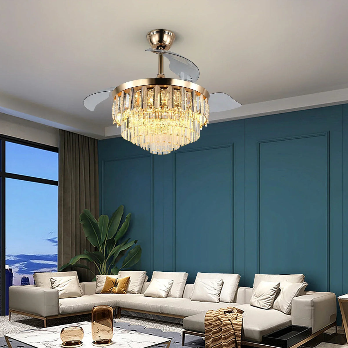 Afralia™ Crystal Pendant LED Ceiling Fan for Smart Home Decor