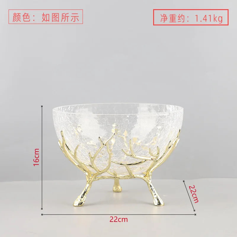 Afralia™ Golden Branch Glass Fruit Plate: Stylish Home Storage Container & Decor Accessory