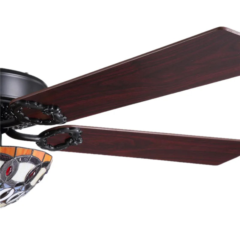 Afralia™ Retro Remote Control Ceiling Fan Light with Wood Blades for Living Room, 52 Inch