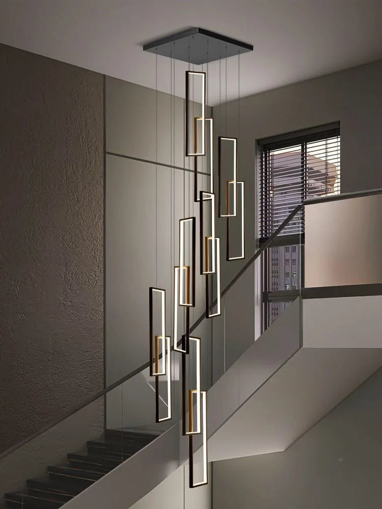 Afralia™ LED Geometry Stair Chandelier - Luxury Nordic Villa Pendant Fixture for Modern Living