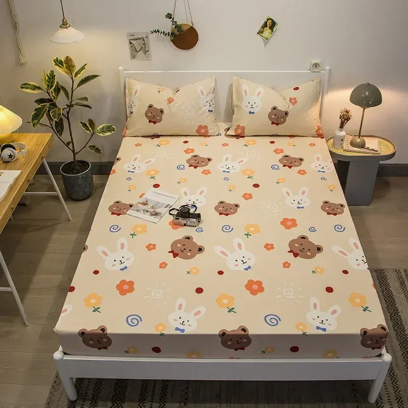 Afralia™ Queen Size Cotton Fitted Sheet Set with Cute Print, Soft and Skin-friendly Bed Cover