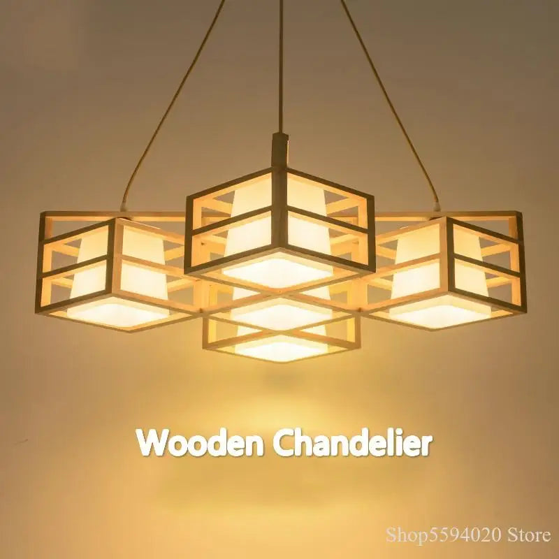 Afralia™ Japanese Wood Tea Room Pendant Light