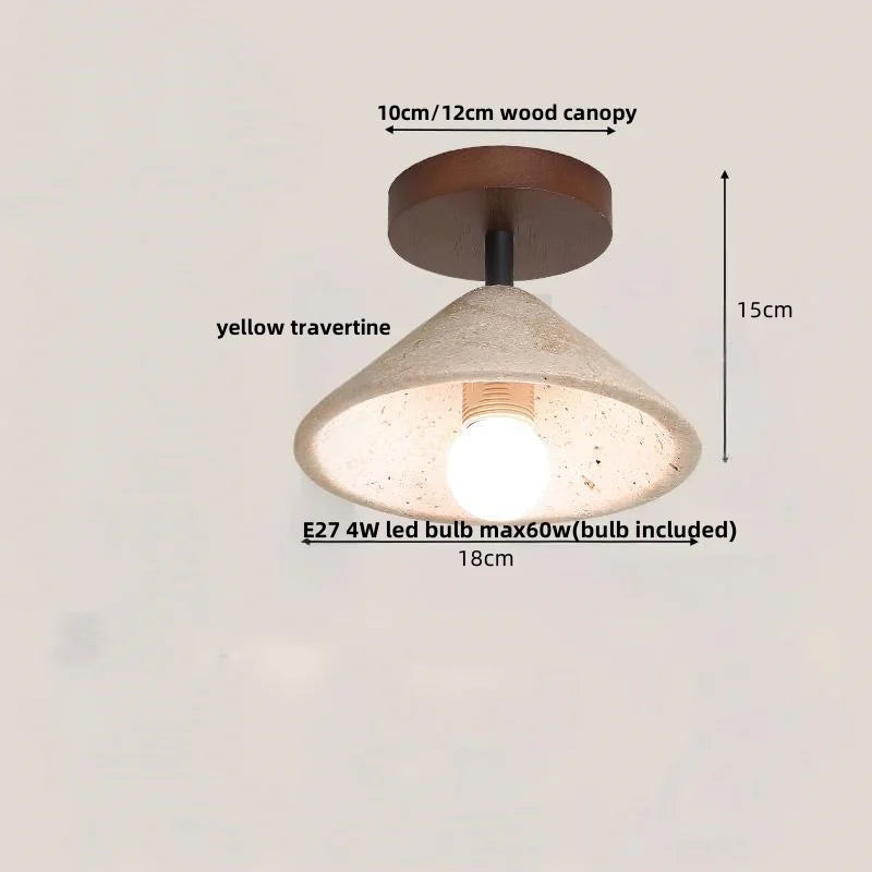 Afralia™ White Glass LED Ceiling Light Fixture Modern Yellow Stone Wood Base Nordic Design
