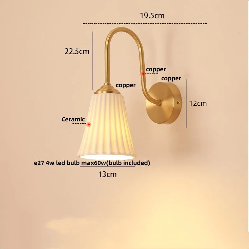 Afralia™ Glass LED Wall Sconce with Pull Chain Switch for Coffee Bedroom - Copper Nordic Stair Light