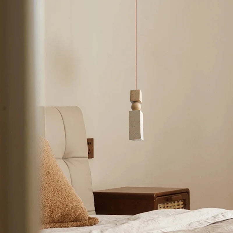 Afralia™ LED Pendant Lamp Mid Century Modern Decor Yellow Travertine Wood Hanglamp