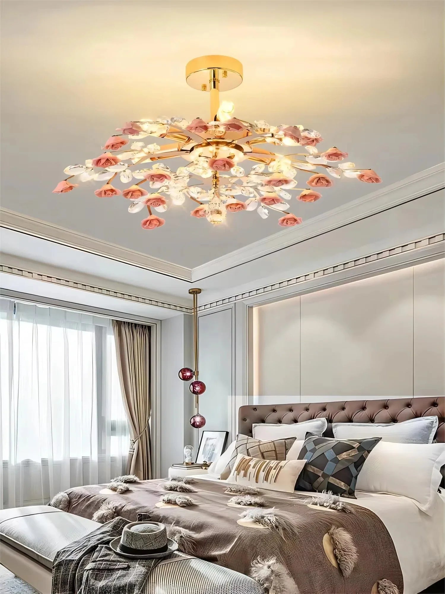 Afralia™ Ceramic Flower Crystal Ceiling Light - Modern Luxe LED Nordic Room Lamp