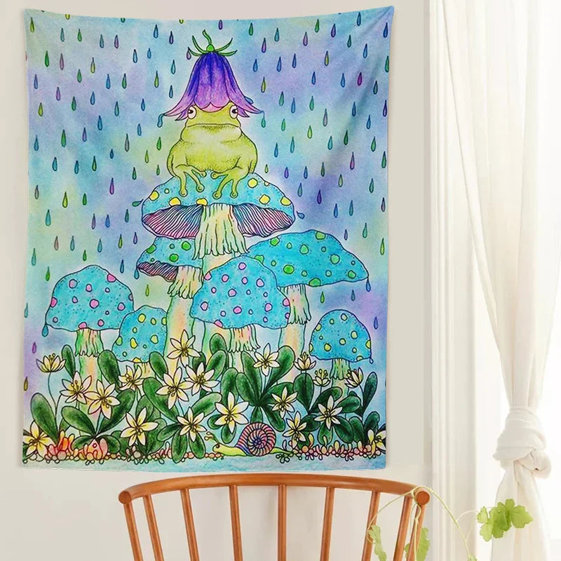 Afralia™ Mushroom Frog Psychedelic Tapestry Wall Hanging | Colorful Eye Carpet Tapestries