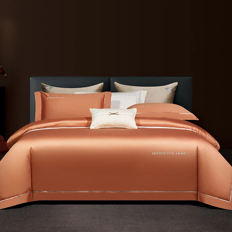 Afralia™ 1000TC Egyptian Cotton Embroidery Bedding Set with Duvet Cover, Sheet, Pillowcase