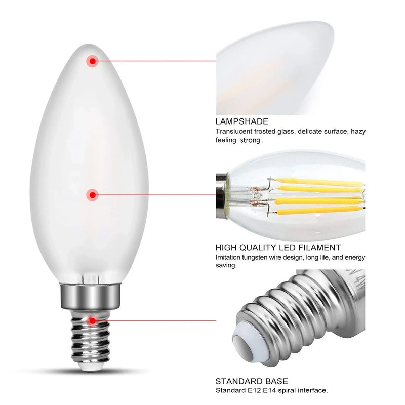 Afralia™ Frosted Led Candle Light Bulbs Dimmable E12 E14 Base Warm White 2700K