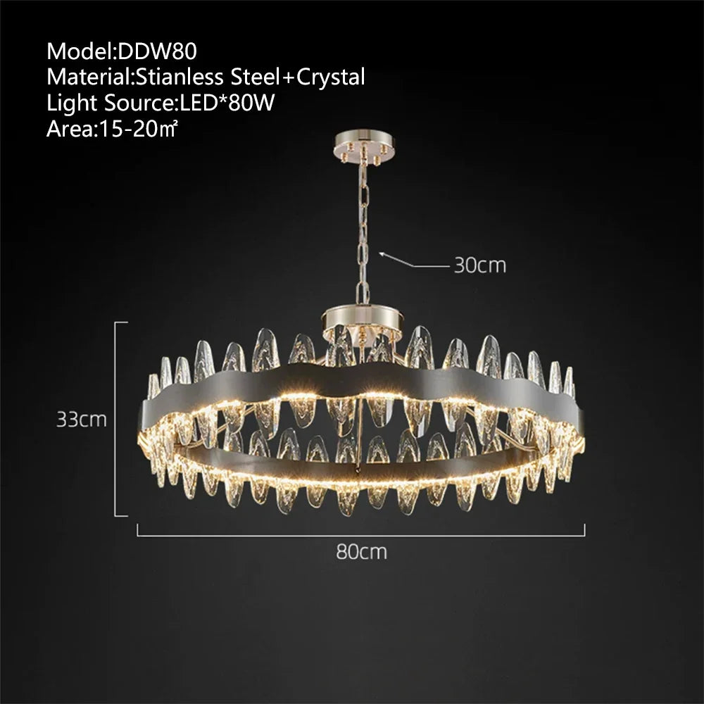 Afralia™ Round LED Crystal Chandelier in Gold/Black for Luxe Living Room Lighting