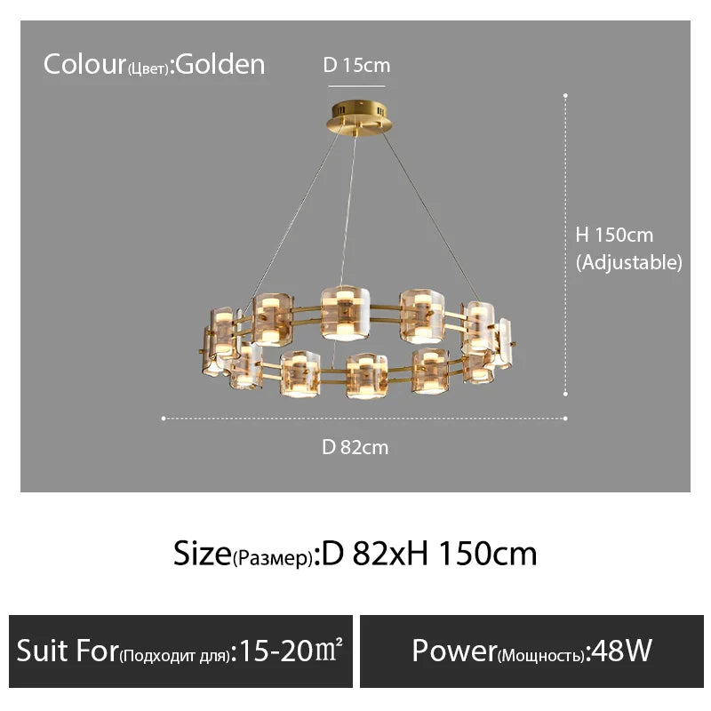 Afralia™ Modern Nordic Glass Round Chandelier with Full Copper Finish