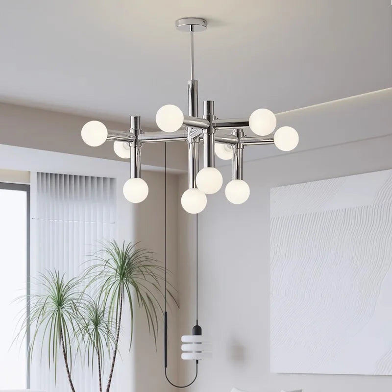 Afralia™ Modern LED Bauhaus Chandelier Chrome Finish for Living Room Bedroom Decor