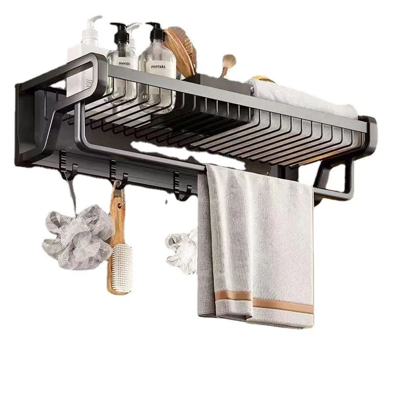 Afralia™ Aluminum Bathroom Towel Holder with Hook and Storage Basket