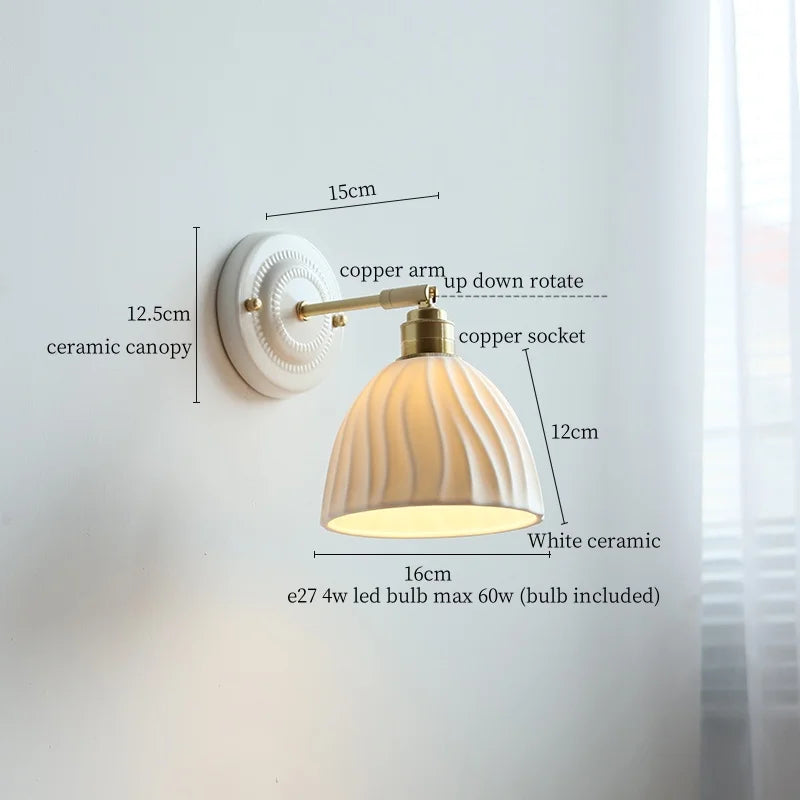 Afralia™ Nordic Ceramic LED Wall Lights Up Down Rotate Copper Pull Chain Switch