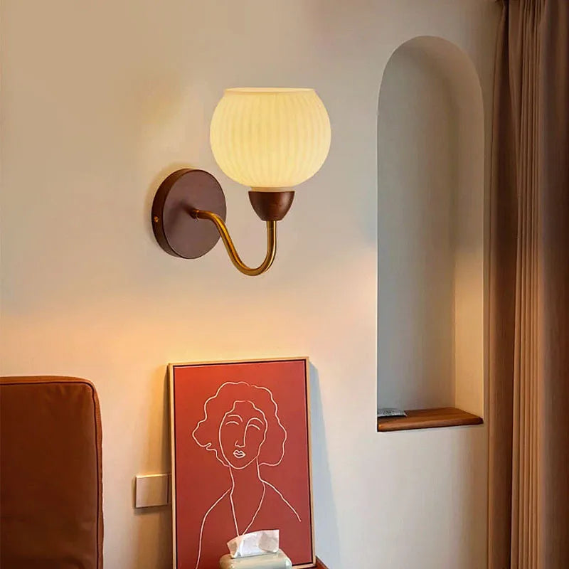 Afralia™ Wood Wall Sconce: High CRI, Anti-Blue Light, Warm Japanese Glass Bedside Lamp