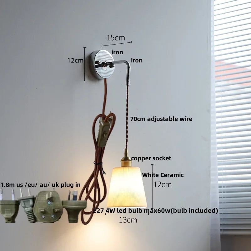 Afralia™ Ceramic LED Wall Sconce Modern Nordic Design Adjustable Pull Chain Switch WC Mirror Light