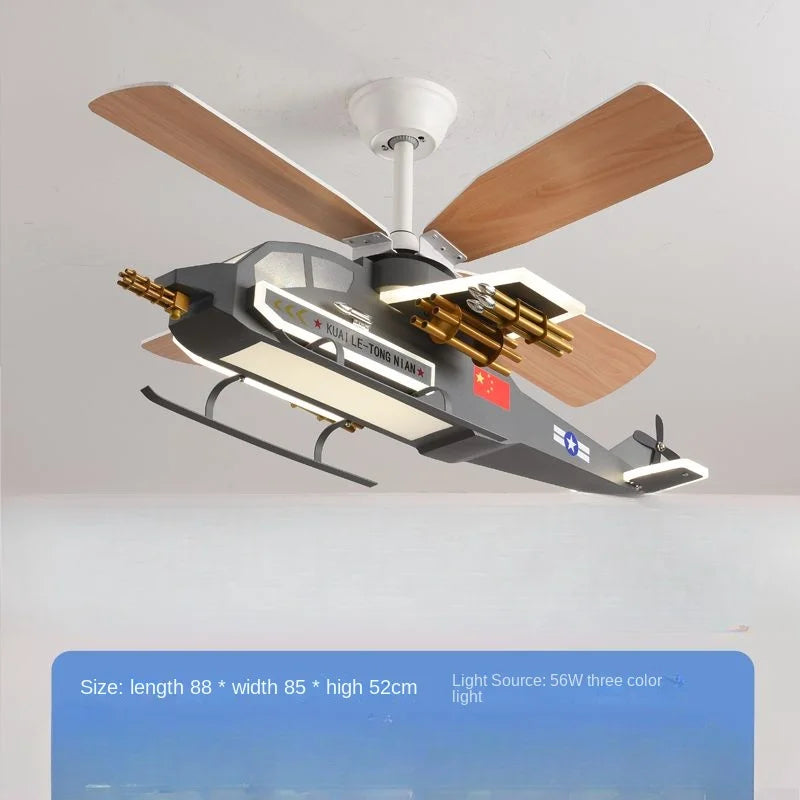 Afralia™ Children's Room Airplane Helicopter Fan Light - Creative Boy Bedroom Ceiling Light