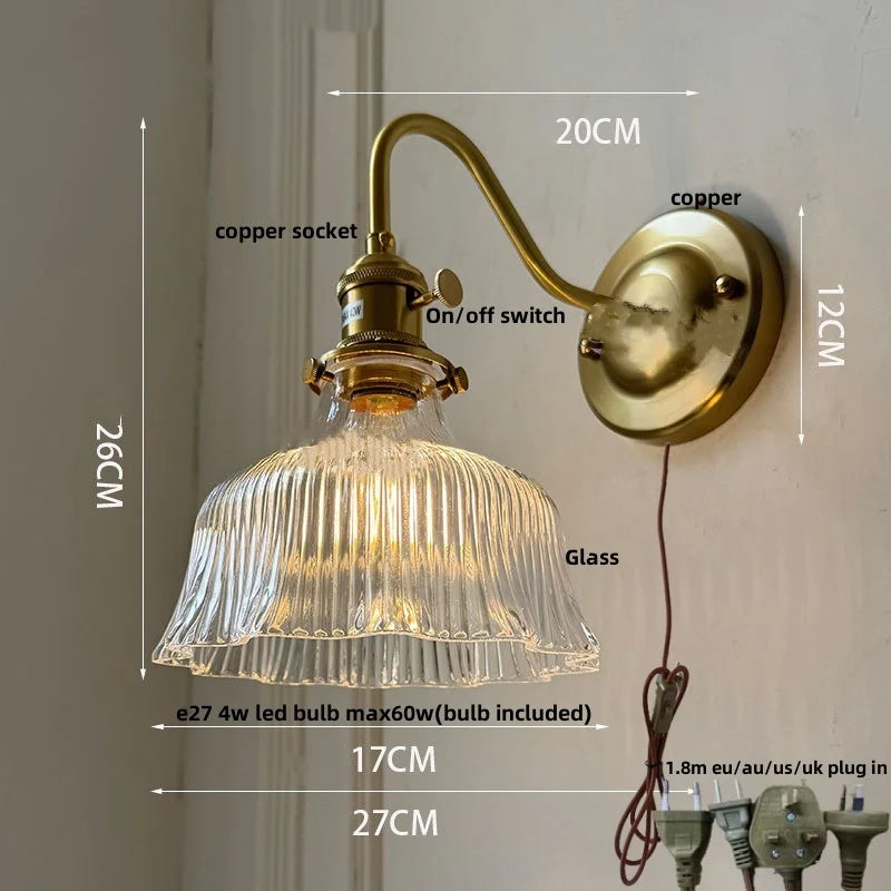 Afralia™ Amber Glass Wall Sconce Vintage Loft LED Vanity Light Fixture