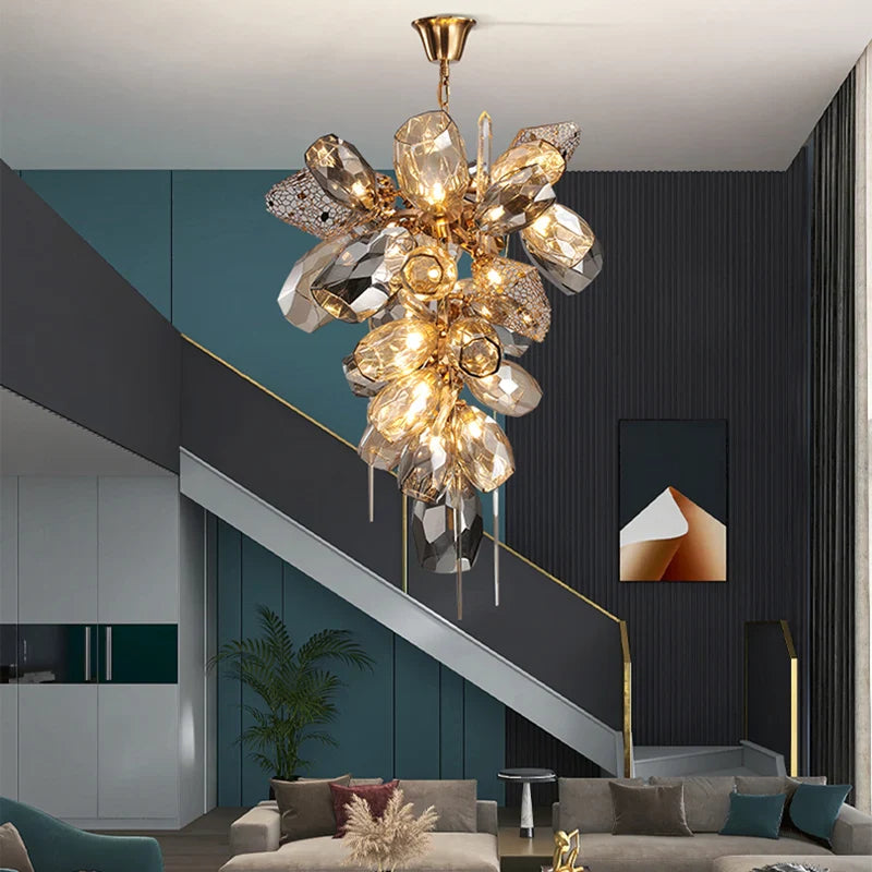 Afralia™ Modern Luxury Villa Glass Chandelier Living Room Metal Chandelier Lighting Fixtures