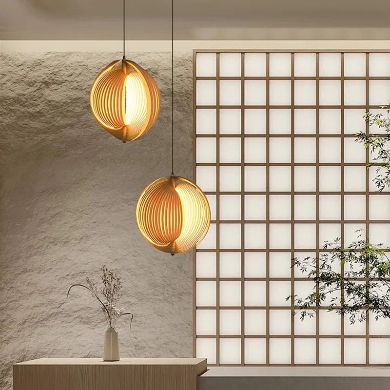 Afralia™ Wabi Sabi Wooden LED Pendant Lights for Home Decor and Lighting