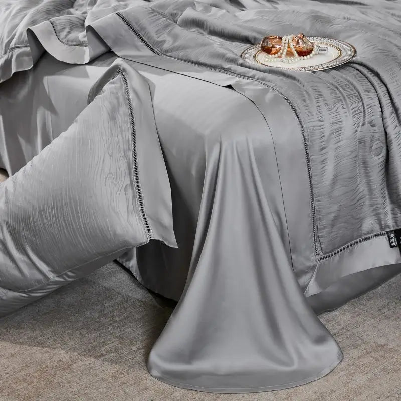 Afralia™ Eucalyptus Fiber Jacquard Summer Quilt Set with Soft Silky Comforter, Sheet, Pillowcases