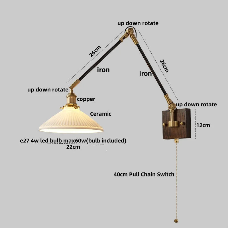 Afralia™ Rotatable Wood LED Wall Sconce with Pull Chain Switch.