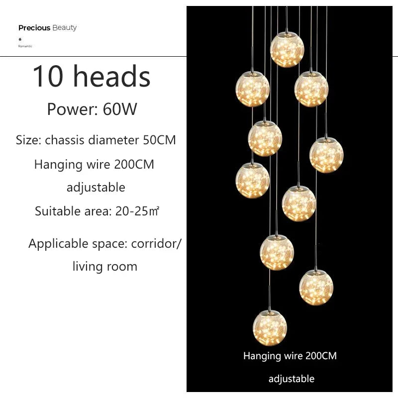 Afralia™ Spiral Staircase Chandelier Crystal Ball Pendant Light for Modern Living Room