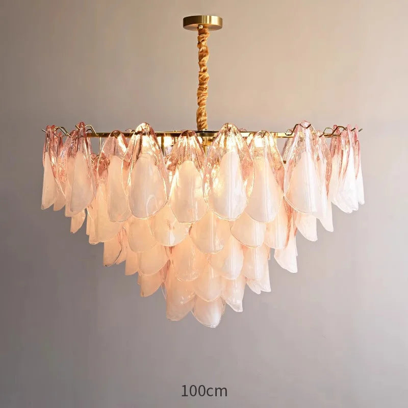 Afralia™ Modern Pink Petal Glass Chandelier - Adjustable LED Ceiling Light Fixtures