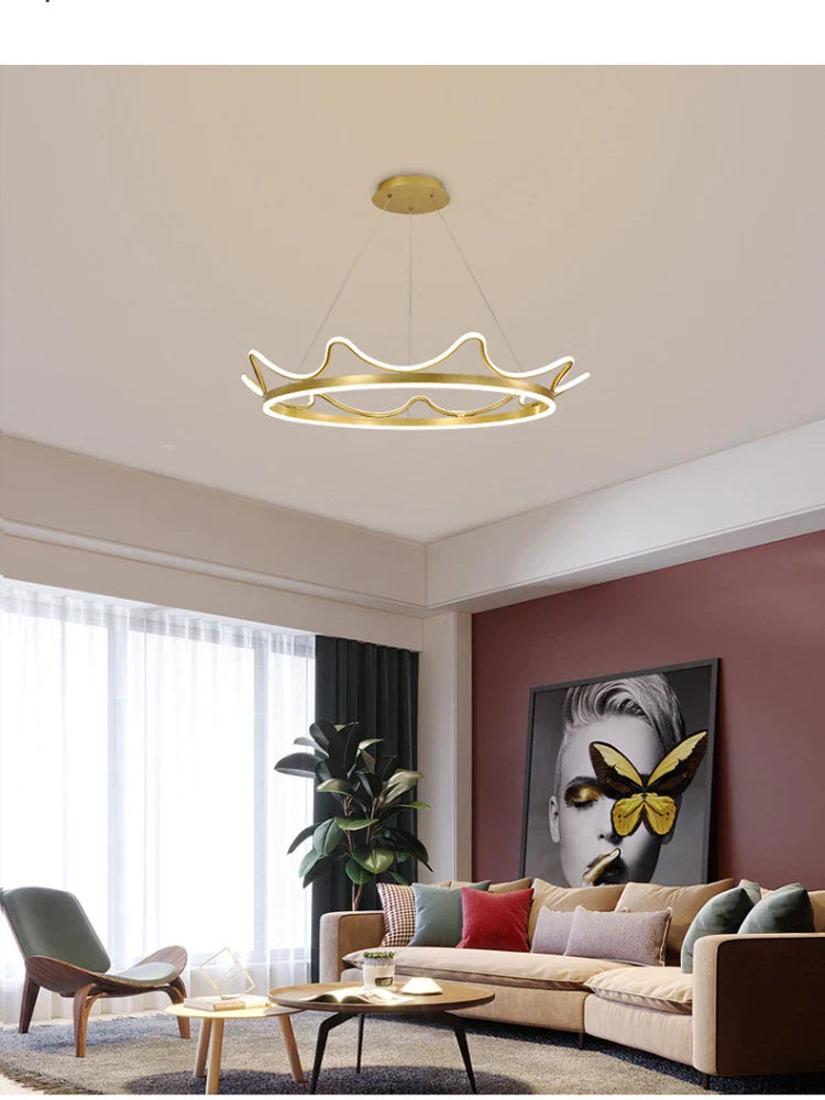 Afralia™ Crown Design Gold Chandelier for Living Room Kids Bedroom