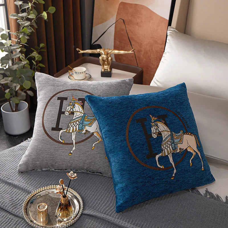 Afralia™ Horse Embroidered Jacquard Chenille Pillow Cover 45*45cm Home Decor Office Sofa