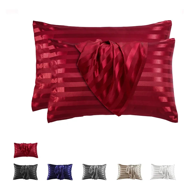 Afralia™ Satin Stripes Pillowcase Queen High-quality Jacquard King Size Pillow Cover