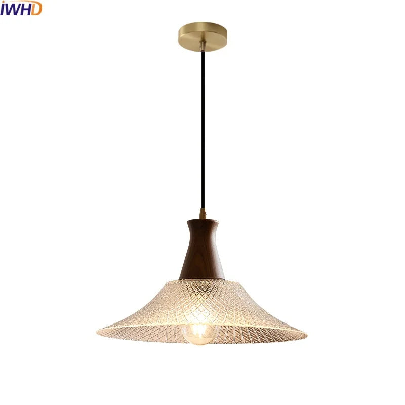 Afralia™ Modern Wood Glass LED Pendant Lamp for Living Room, Bedroom & Kitchen