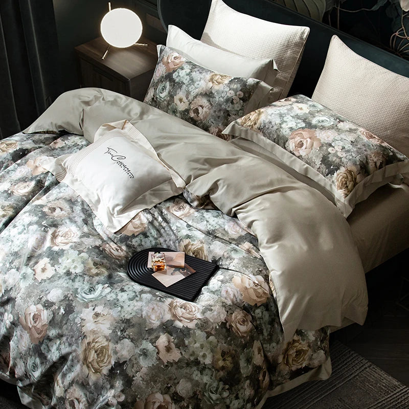 Afralia™ Vintage Flowers Bedding Set - Soft Silky Lyocell Cotton, Oil Painting Style