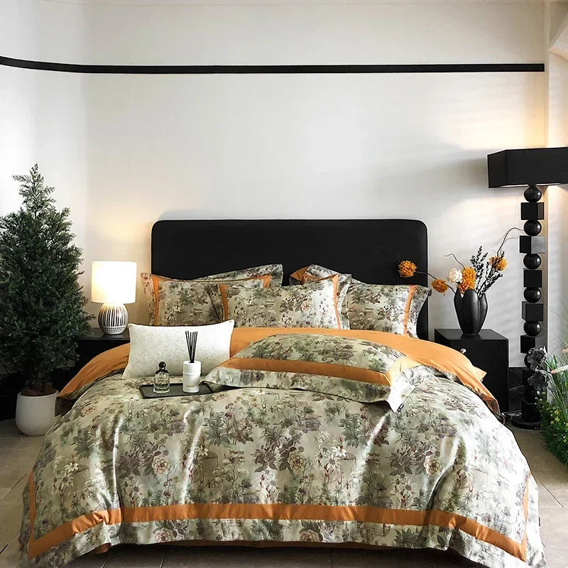 Afralia™ Egyptian Cotton Bedding Set: King Queen Europe Sheet Duvet Cover Pillowcase